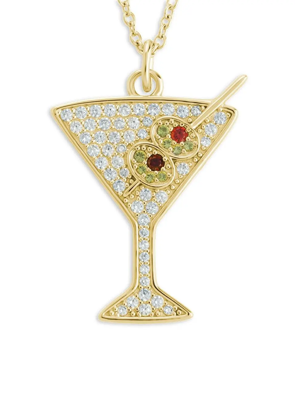 Pave CZ Martini Pendant Necklace