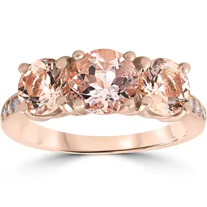 3 1/4 ct Morganite & Diamond 3-Stone Ring 14k Rose Gold