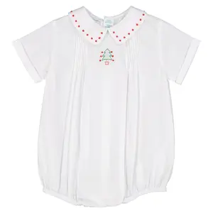 Baby Boys Holiday Tree One-Piece Embroidered Creeper