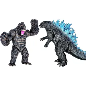 Set 2 Godzilla Figure King Monsters vs King Kong Toys, Movable Joints Action Movie Series Soft Vinyl Toy Figures, Travel Bag
