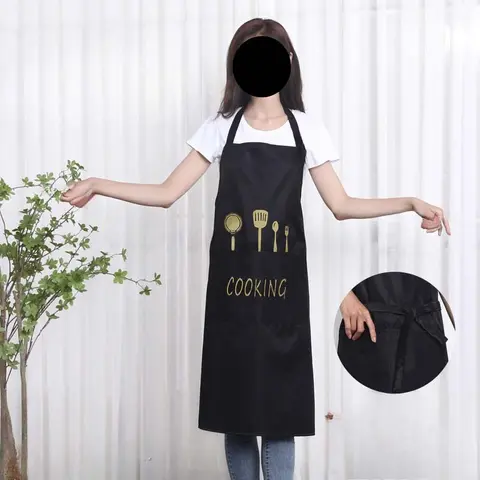 Letter and Cookware Pattern Apron, 1 Count Waterproof and Oil-Proof Apron with Pockets, Kitchen Cooking Apron for Men and Women, Novelty Cooking Aprons
