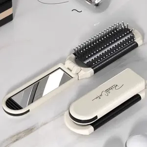 Multifunctional Foldable Hairbrush & Mirror Combo, Compact Pocket Styling Brush, 2-in-1 Cushion Massage Brush with HD Mirror, Home & Travel Essential, Self-Care Gift for Women, Easter/ Mother‘s Day Present