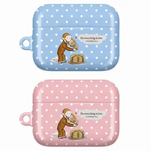 Cute Polka Dot AirPods Case with Monkey & Pancakes Design, curious georgee phonecase, gift for fans