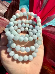 Natural Aquamarine 10mm Stretch Bracelet | Light Blue Gemstone Beaded Bracelet