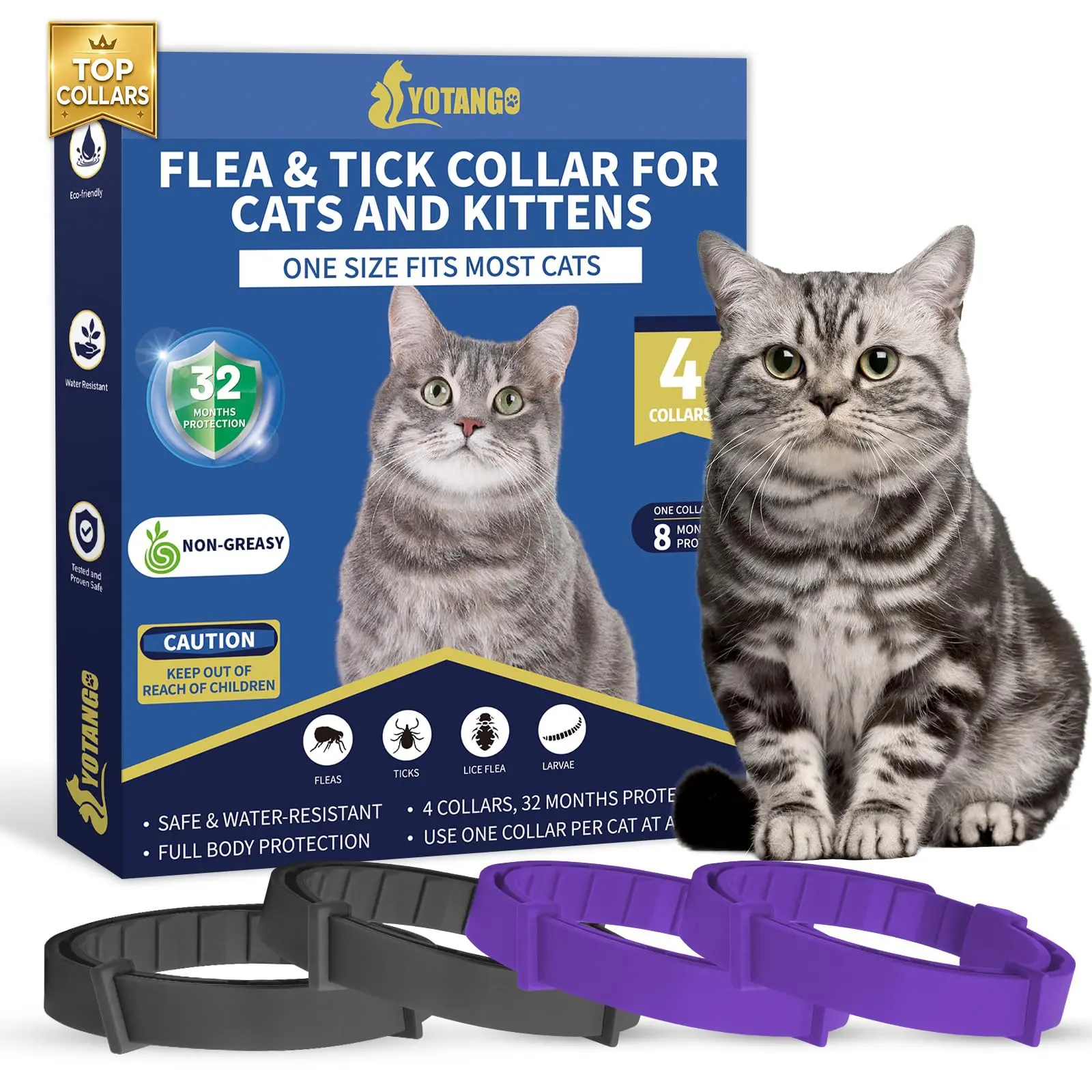 Flea Collar for Cats, Cat Flea and Tick Collar, 4 Pack, 32 Months | Waterproof, Lightweight and Adjustable for Cats and Kittens. Crafted from 100% Natural Essential Oils and Flexible Rubber #sohochic sohochic