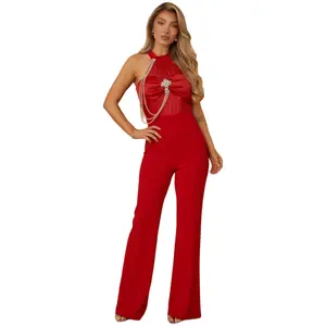 Drag chain halter stretchy jumpsuit matching set outfits
