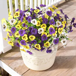 Chessie 4Pcs UV-Resistant Faux Silk Pansy Artificial Flowers, Decorative Outdoor Fake Plants for Planter, Front Door, Home Decor