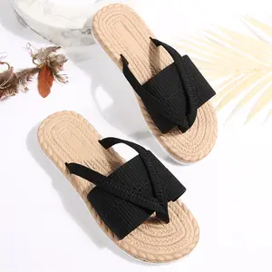 Women's Open Toe Thong Dressy Sandals Summer Beach Flip Flops Trendy Slide Sandals Beige Footwear