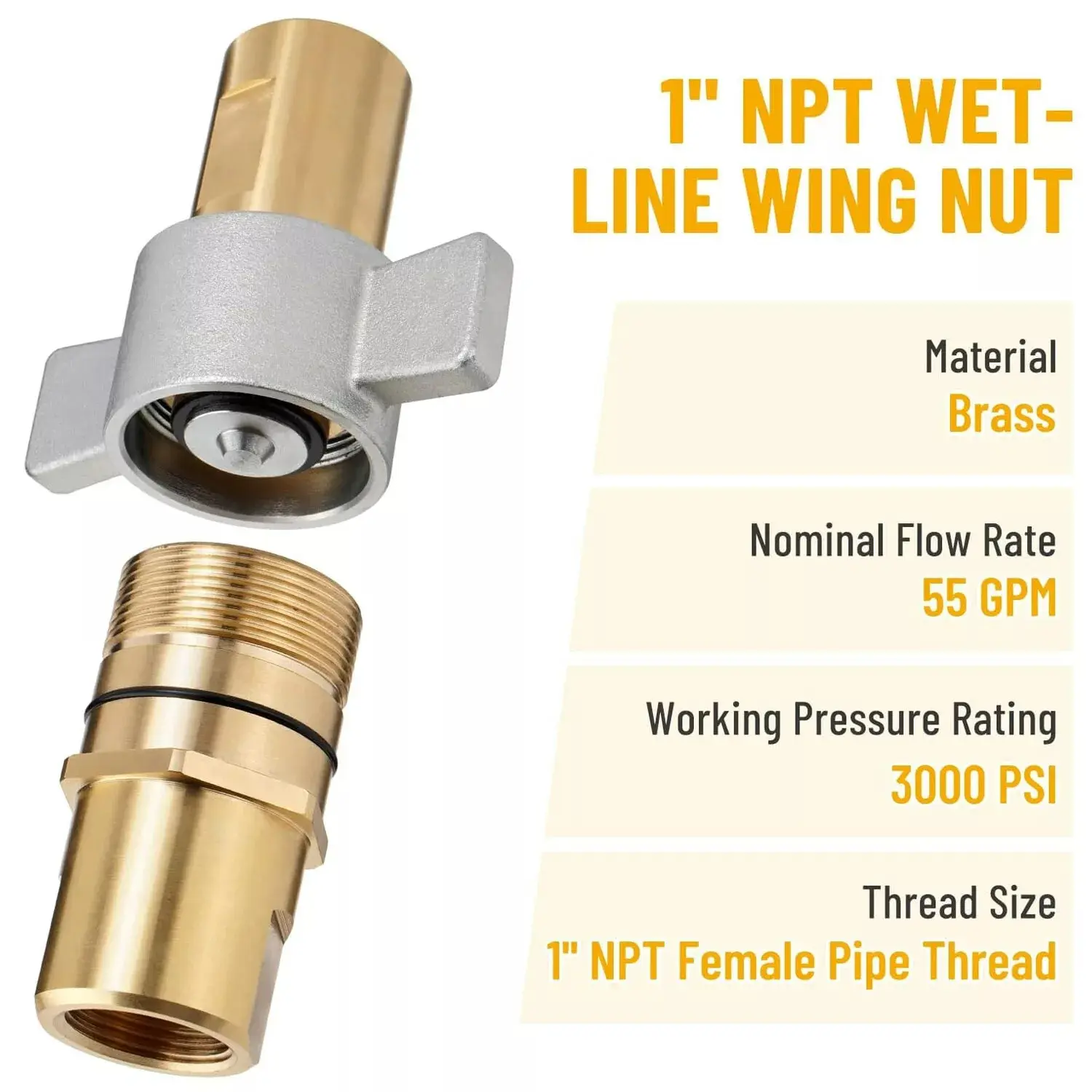 1 Inch NPT Wet-Line Wing Nut Hydraulic Quick Disconnect Coupler Set - Wet-Line Wing Male & Female Coupler with Teflon Backup for Wetline Hydraulic Systems, Efficient Fluid Transfer, Automotive Engine & Transmission Repair Tools, Hose Connectors Quick Conn