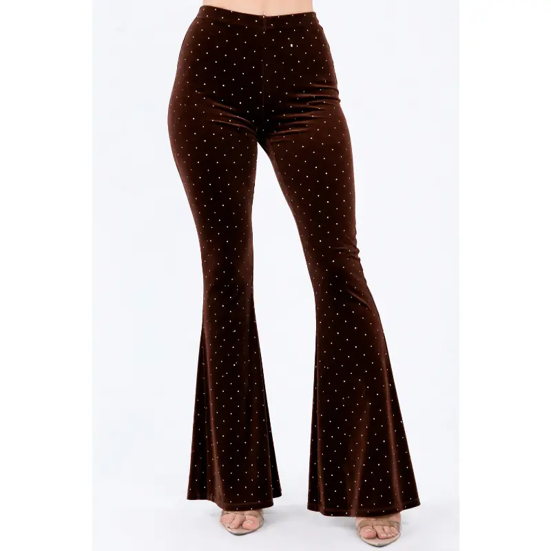 Bear Dance Velvet Flared Glitter Dot Flare Pants - Brown