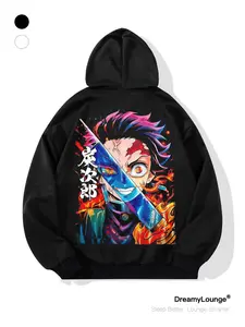 Demon Slayer Tanjiro Graphic Hoodie with Nichirin Blade Print, Casual Loose Fit for Homewear and Everyday Use, Perfect Fall & Winter Sweatshirt, Graphic Hoodies