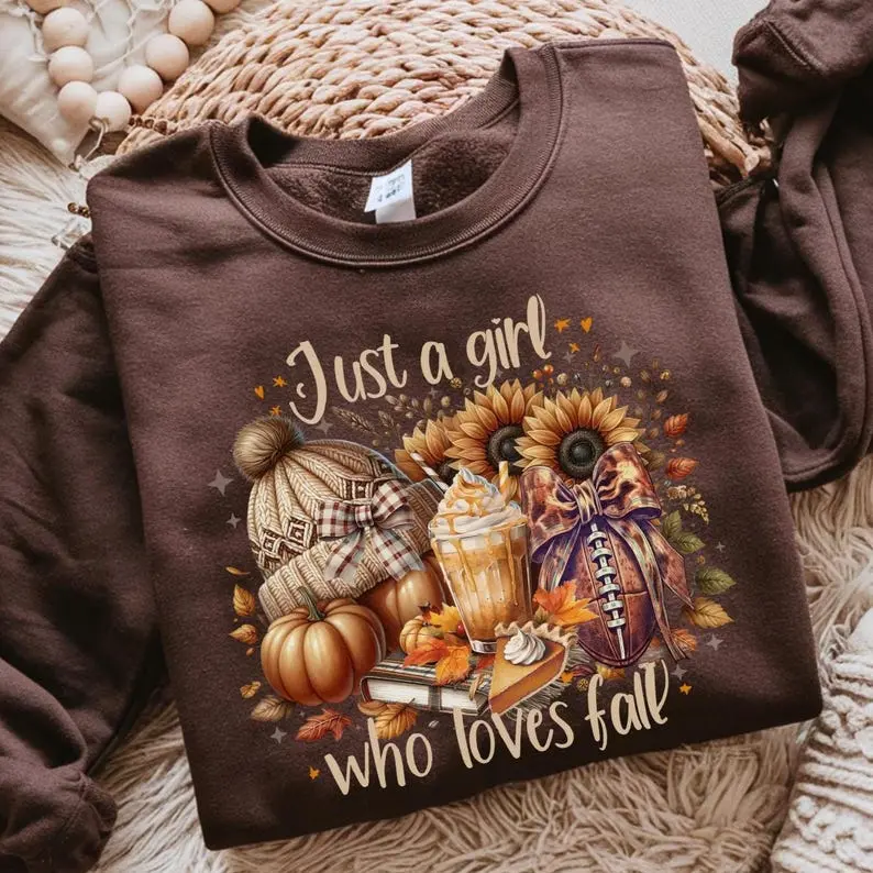 Just a Girl Who Loves Fall Sweatshirt, Cozy Autumn Crewneck, Pumpkin Season Sweatshirt, Fall Aesthetic Pullover, Thanksgiving Gift for Women
