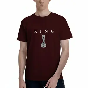 [MAROON]Men's casual round neck retro fashion comfortable loose single-sided printed T-shirt - Letter KING Men's black chess king pattern print | Casual short-sleeved round neck T-shirt short-sleeved top