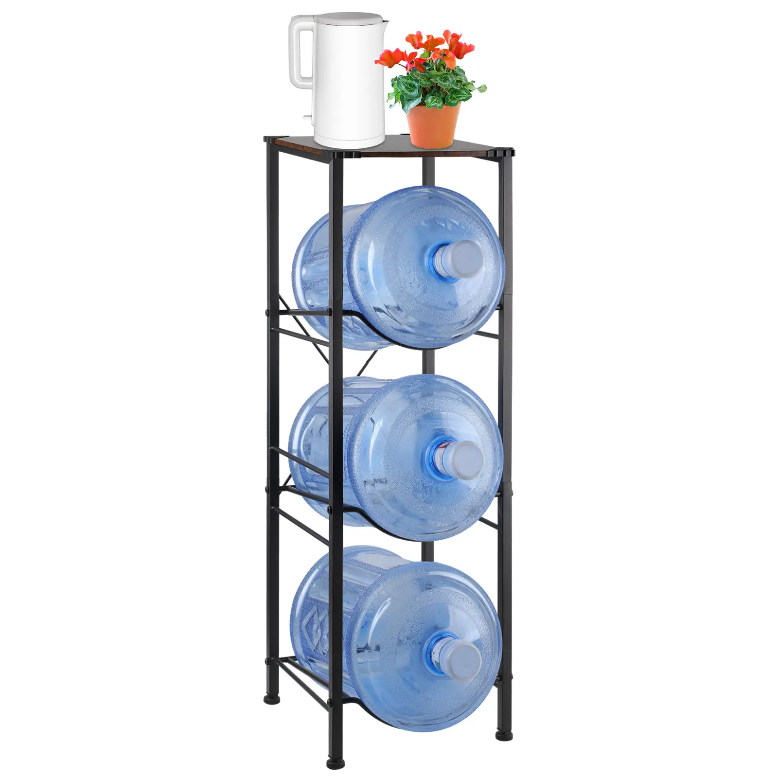 Water Bottle Holder Organizer 5 Gallon Water Jug Storage Stand, 3-Tier Water Jug Rack with Top Storage Shelf for Office, Kitchen, Living Room, Lobby
