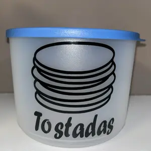 Tupperware Tostadas Container with Blue Lid for Easy Storage and Organization of Tostadas
