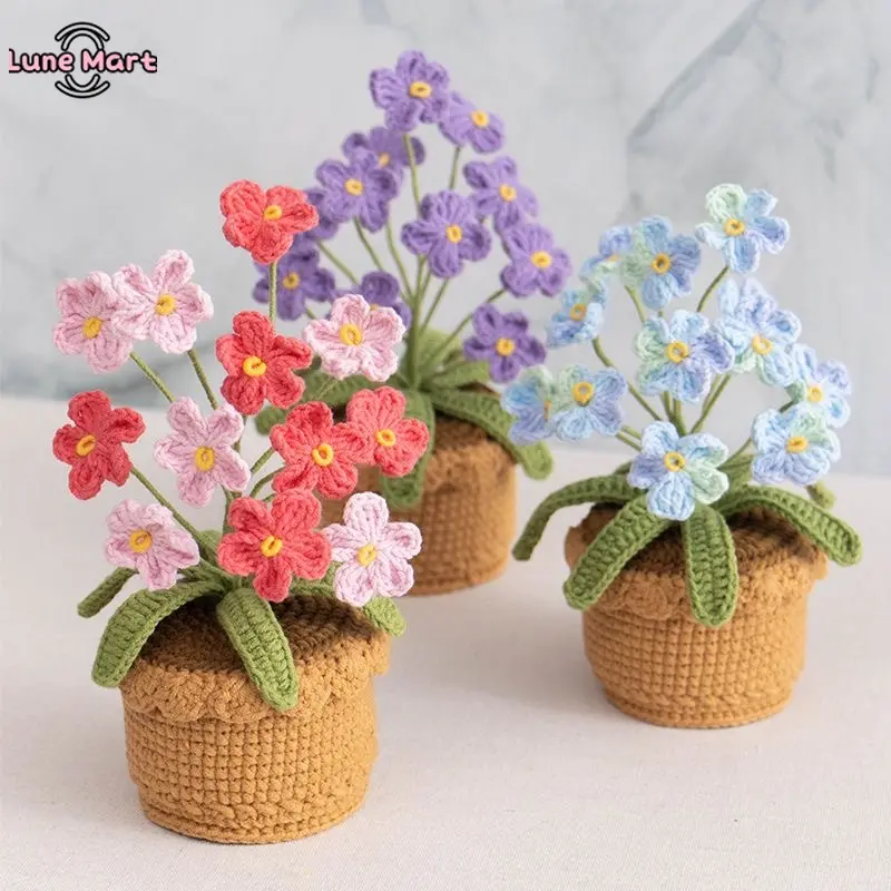 Handmade Crochet Forget-Me-Not Potted Plant Keychain, Knitted Multicolor Bloom & Leaf Flower Pot, Artisanal Crochet Plush Floral Decorations Keychain, Home Office Desk Accessory, Thoughtful Handcrafted Gift, Handmade Keychains, Flower Keychains