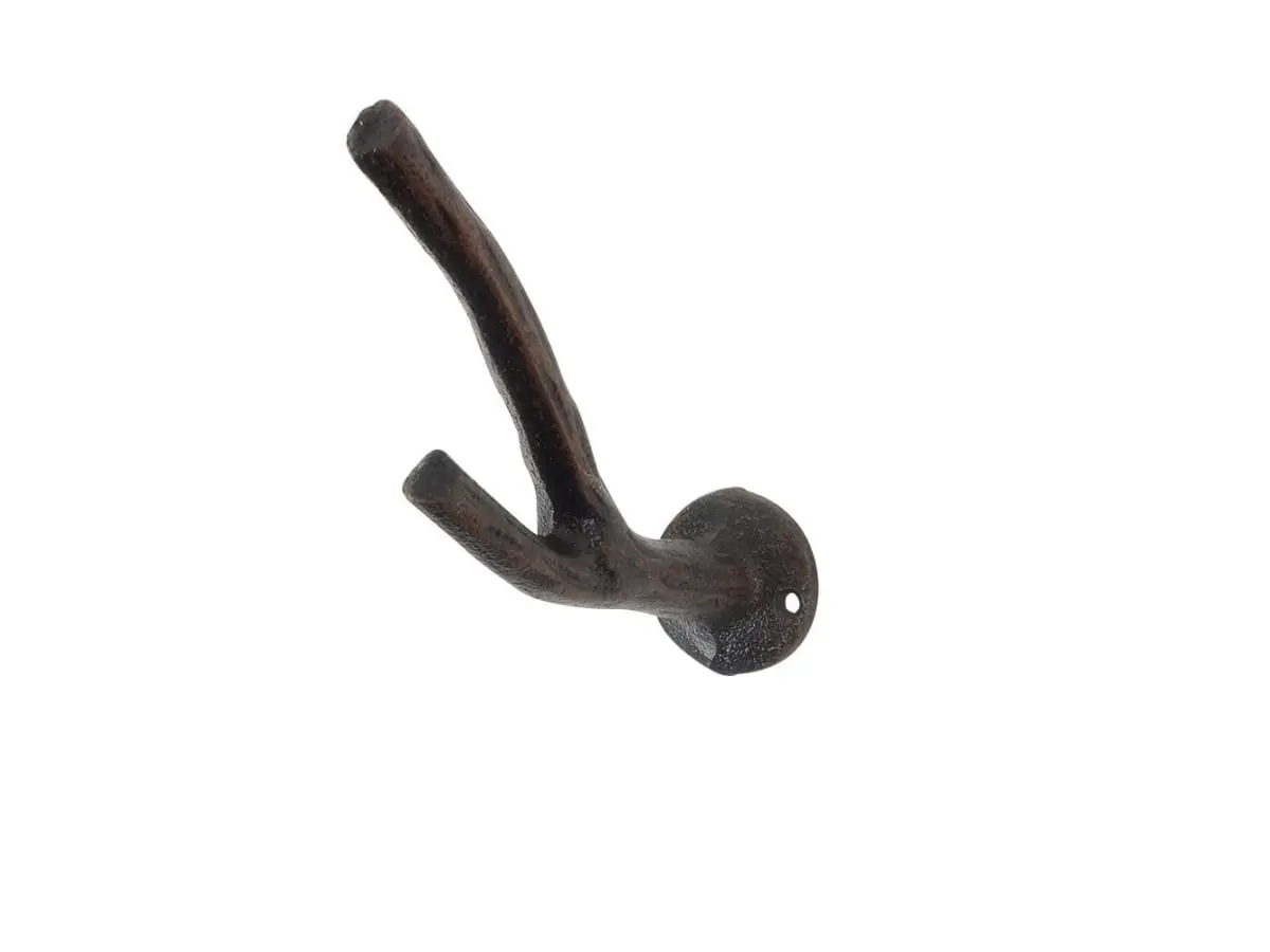 4 x 2 x 5 in. Rustic Copper Cast Iron Tree Branch Double Decorative Metal Wall Hooks