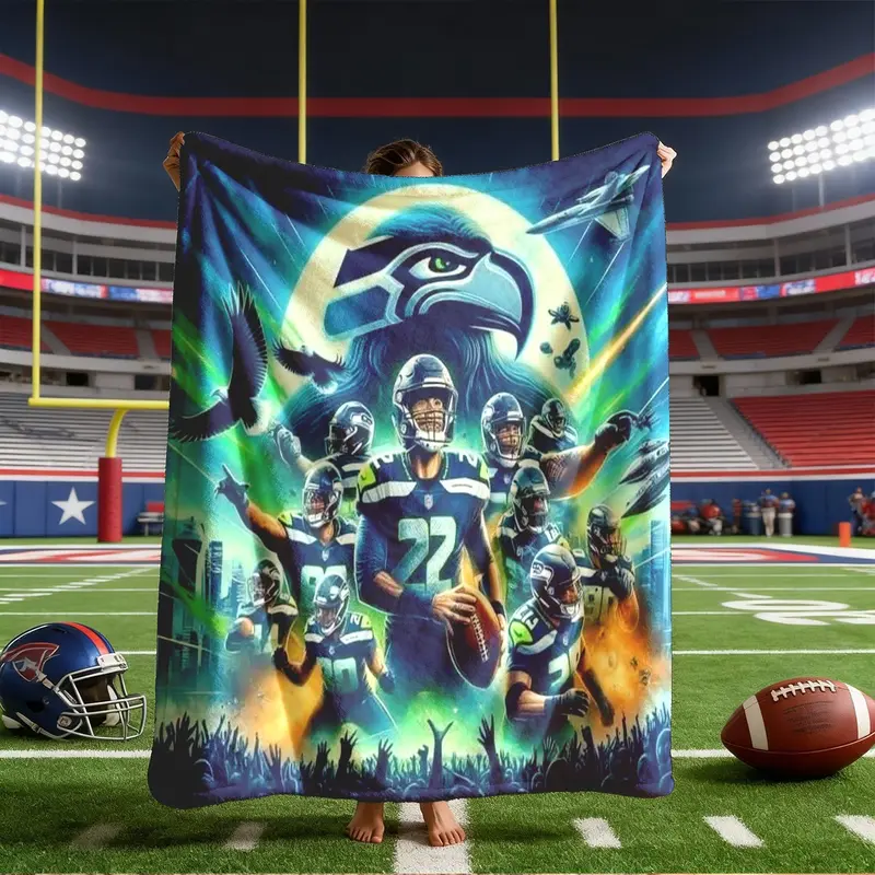 Seattle Seahawks Player Theme Flannel Blanket, Large Size, Soft Lightweight Warm, Perfect for Bed Sofa Office Camping Travel