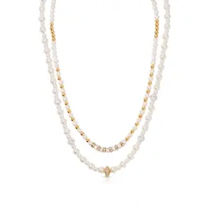 Pearls Double Sparkle Beaded Necklace Set
