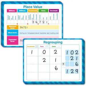 8 Packs Place Value Whiteboards, Double Sided Dry Erase Card Writable and Erasable Math Learning White Board for , Students, Classroom and Home (Each Measures 12" x 9")