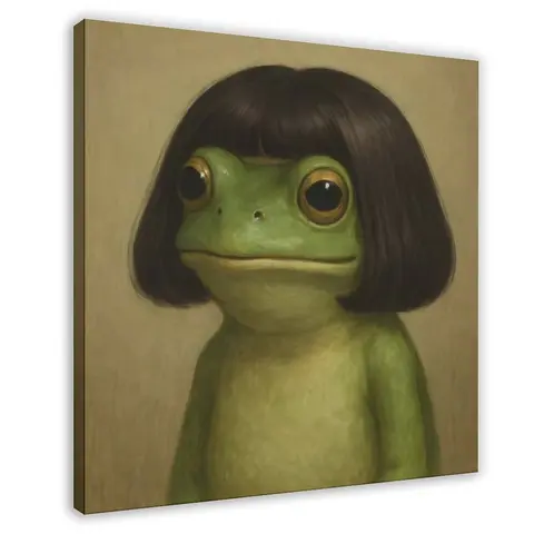 Whimsical Frog Portrait Canvas Painting - Artistic Cartoon Frog Graphic with Humorous Look, Beast Skeleton, Vintage Pumpkin, Spooky Ghost, Witch Hat, Ball Art, Custom Sizes, Modern Home Decoration, Room Accessories, Gift Option for Classmates