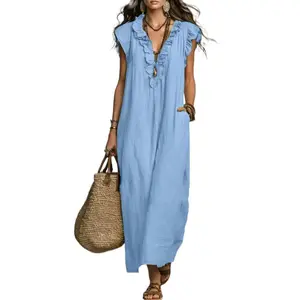 Bohemian Flutter Sleeve Floor Length Dress 2026 Spring Summer New casual