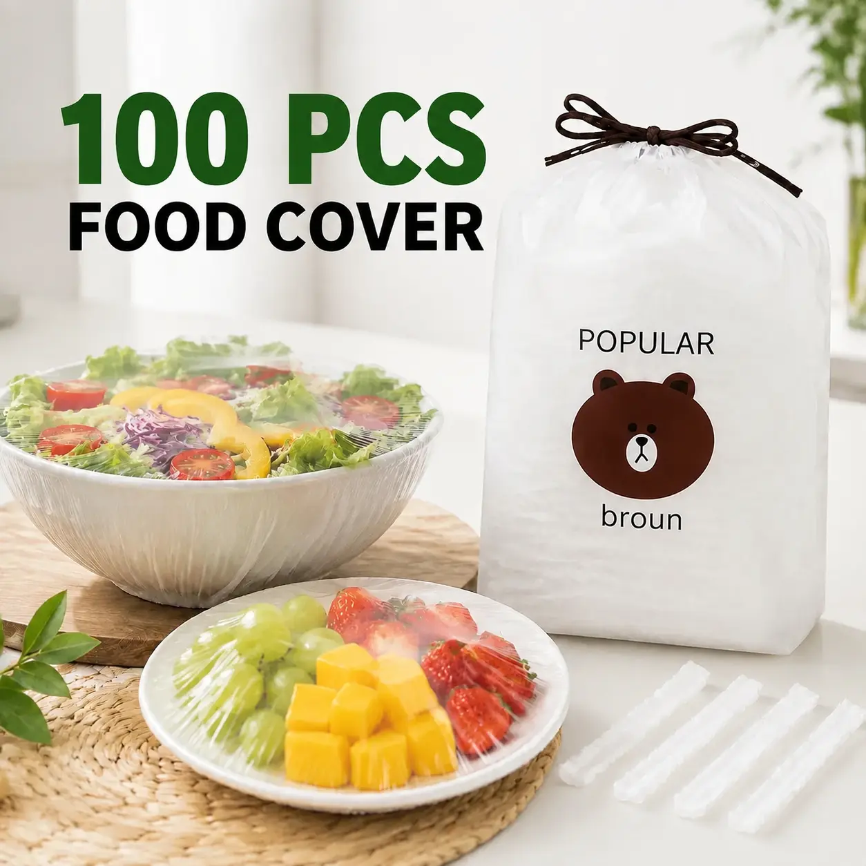100 PCS Food-Grade Stretch Food Covers, Disposable Elastic Bowl Plate Wraps, Reusable Self-Sealing Fresh-Keeping Lids for Leftovers, Home Refrigerator Use