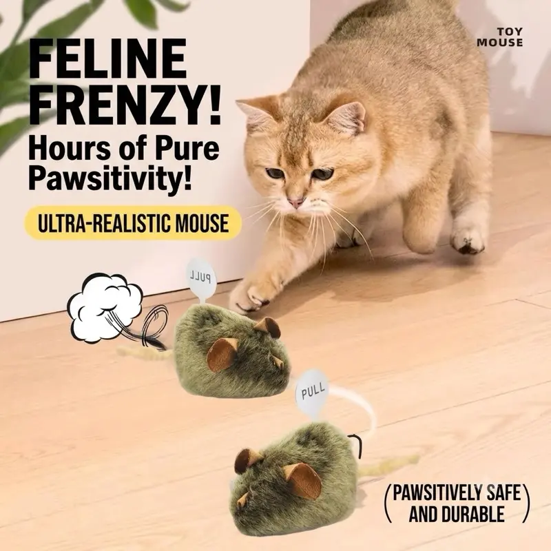 Plush Realistic Squeaking Mouse Cat Toy - Durable, Catnip-Infused, Interactive Toy for Indoor Cats & Kittens, Supports Entertainment, Exercise Brain, Promotes Physical Fitness, Reduces Stress