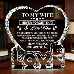 Heart Shaped Crystal Gifts for Wife, Engraved Love Quote Keepsake from Husband, Anniversary Birthday Valentine's Day Christmas Presents for Her