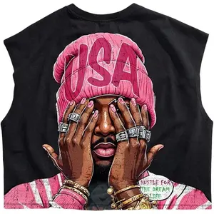 VIPWOLF Men's Novelty Cropped Tank Top Graphic Sleeveless Baggy T Shirts Streetwear
