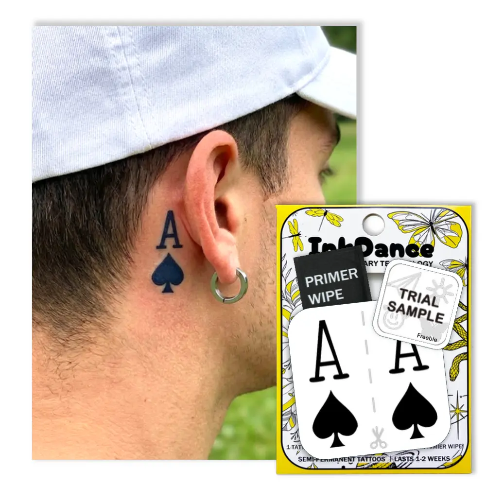 InkDance Semi-Permanent Body Art, Minimalist Lucky Ace Spades Design, Waterproof Plant-Based Ink, 1-2 Weeks Long-Lasting, 24-Hour Color Development, Inked Aesthetic Temporary Gothic Tattoo Art, Set of 2, MNF148