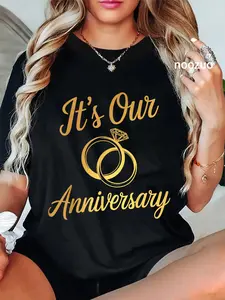 100% Cotton Unisex It's Our Anniversary Shirts for Married Couples Husband Wife T-Shirt Casual Top