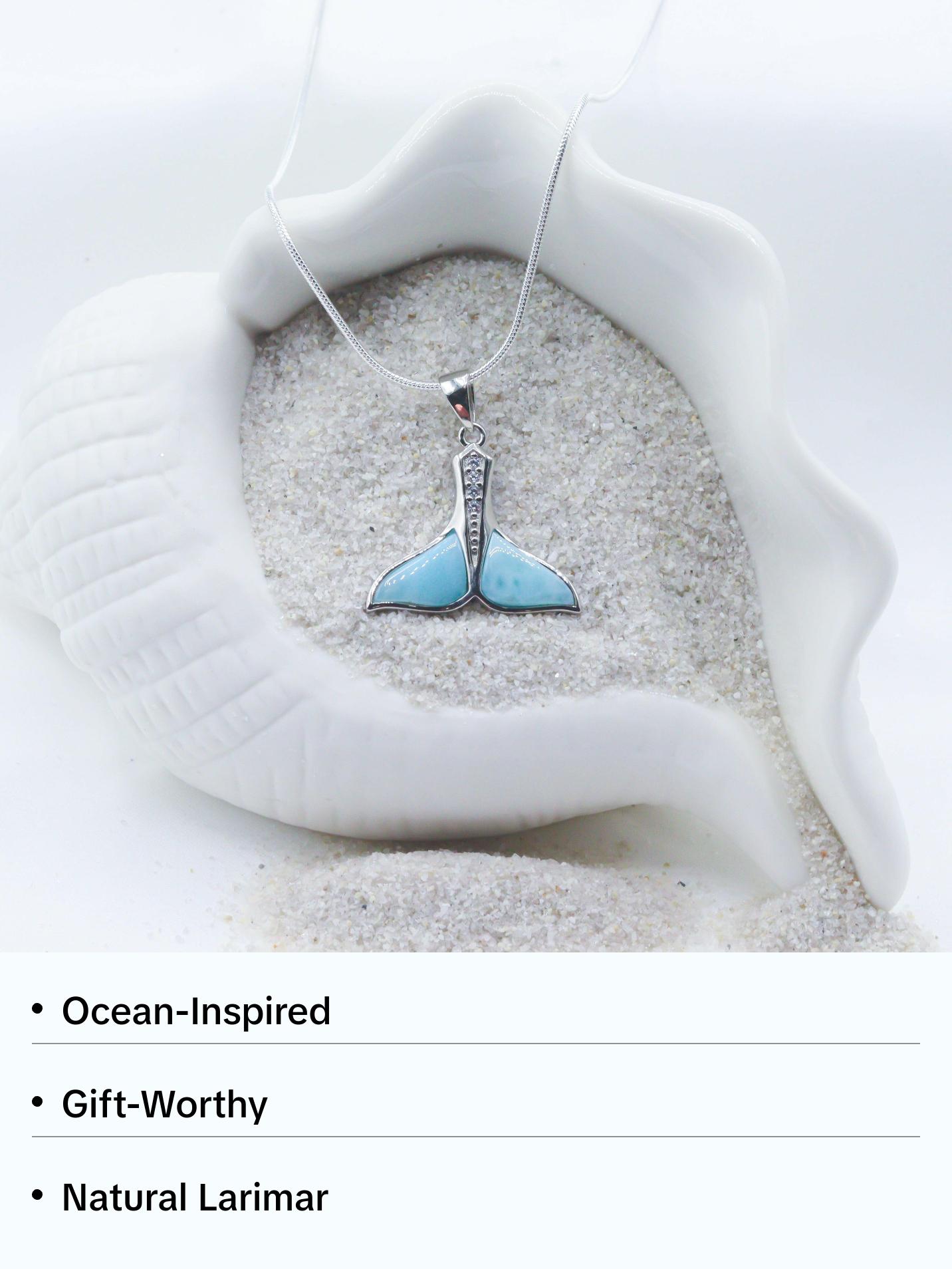 Natural Larimar Whale Tail Pendant Necklace