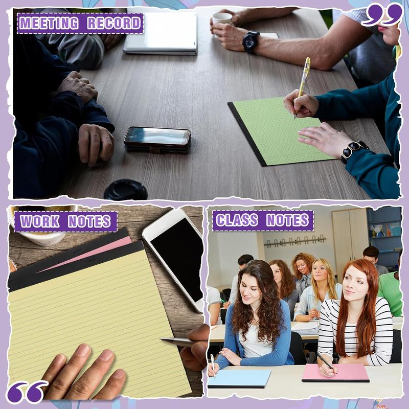 6 count 11" x 9.5" Legal Pads College Ruled Notepad Landscape Notebook Horizontal Lined Notebook 80 Gsm Assorted Colors Paper Pastel Writing Pads for School Office, 40 Sheet (Bright Color)