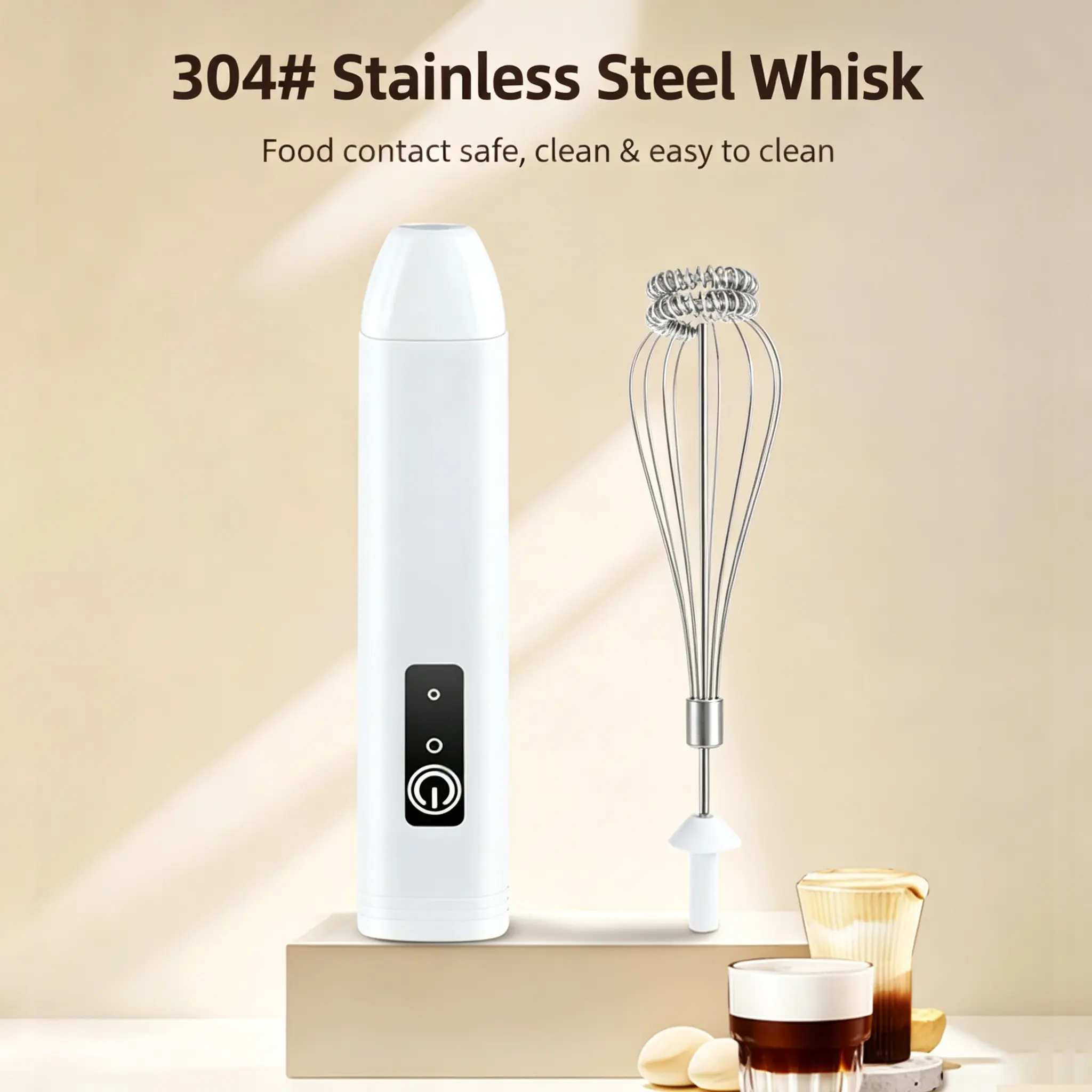 Handheld Milk Frother - Compact, Small Size, Handheld Shape USB-C Rechargeable Electric Foam Maker with Double Spring Egg Beater, 3 Speeds, Stainless Steel Mixer, USB-C Plug for Breakfast Coffee, Protein Powder