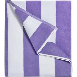 Large  Beach Towel - Big Cotton 36 x 70 Inch Striped Pool Towel, Large Cabana Soft Swimming Towel for Adult Men Women,Purple
