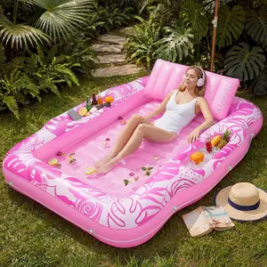 SLOOSH Inflatable Tanning Pool Lounger Float, 70" x 53" Pool Floats Adult with Cooler, 6 in 1 Suntan Tub Raft Floatie,Sunbathing Bed Lounge for Water Blow Up Ball Pit Party Gifts