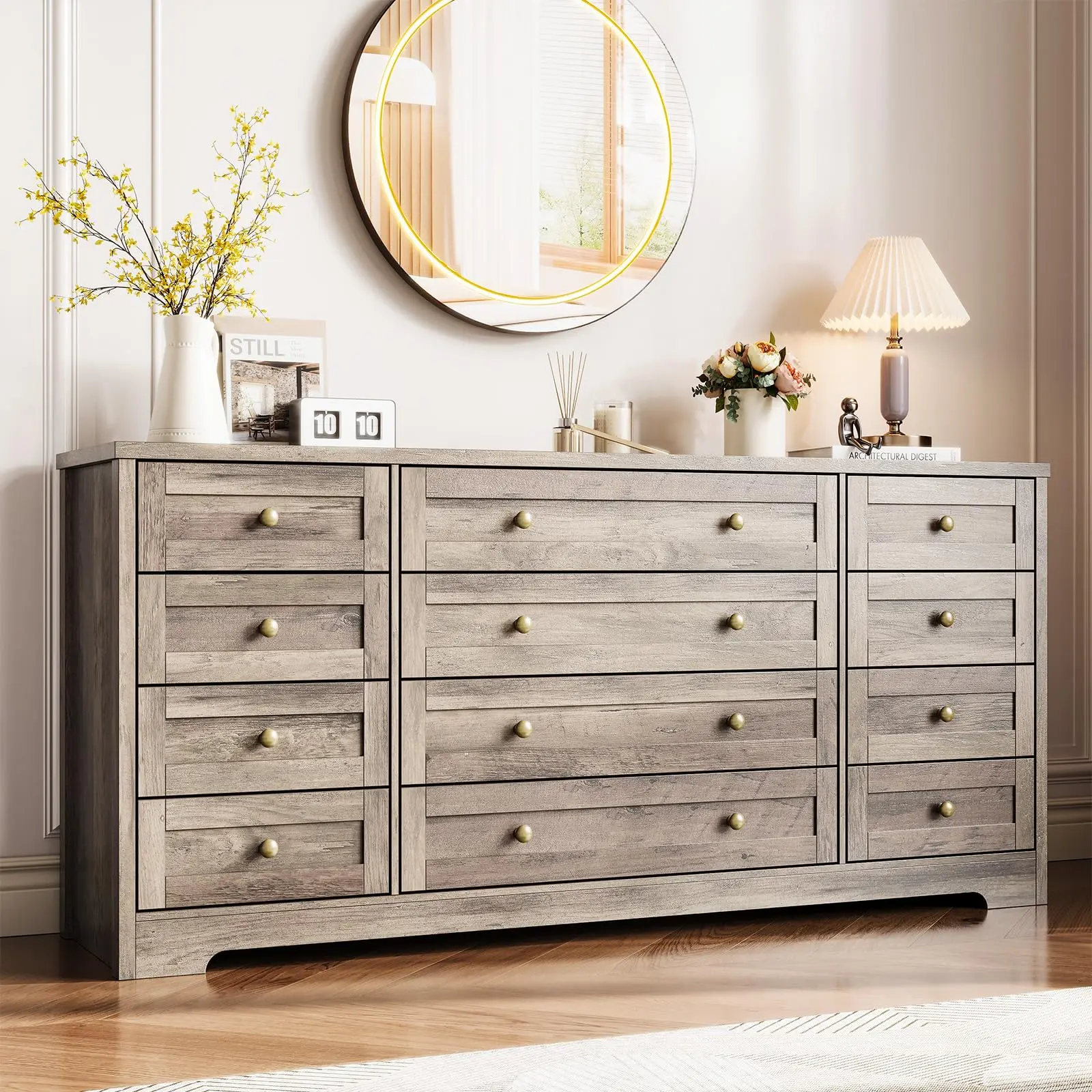 Garvee 12-Drawer Solid Wood Dresser, 63" Long and 16" Wide, Modern Chest of  Drawers Perfect for Bedroom, Living Room, Hallway, and as a Stand for  Screens up to 65 Inches - TikTok Shop
