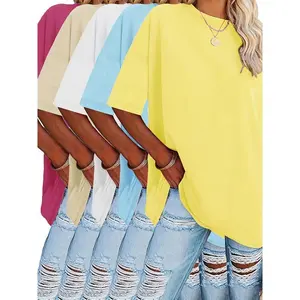 5pcs Plus Size Women'S Casual Crew Neck T-Shirts - Soft Stretch Fabric, Solid Color, Short Sleeve, Spring/Summer Fashion, Relaxed Fit, Round Neck Tee| Casual Style| Stretchable Fabric