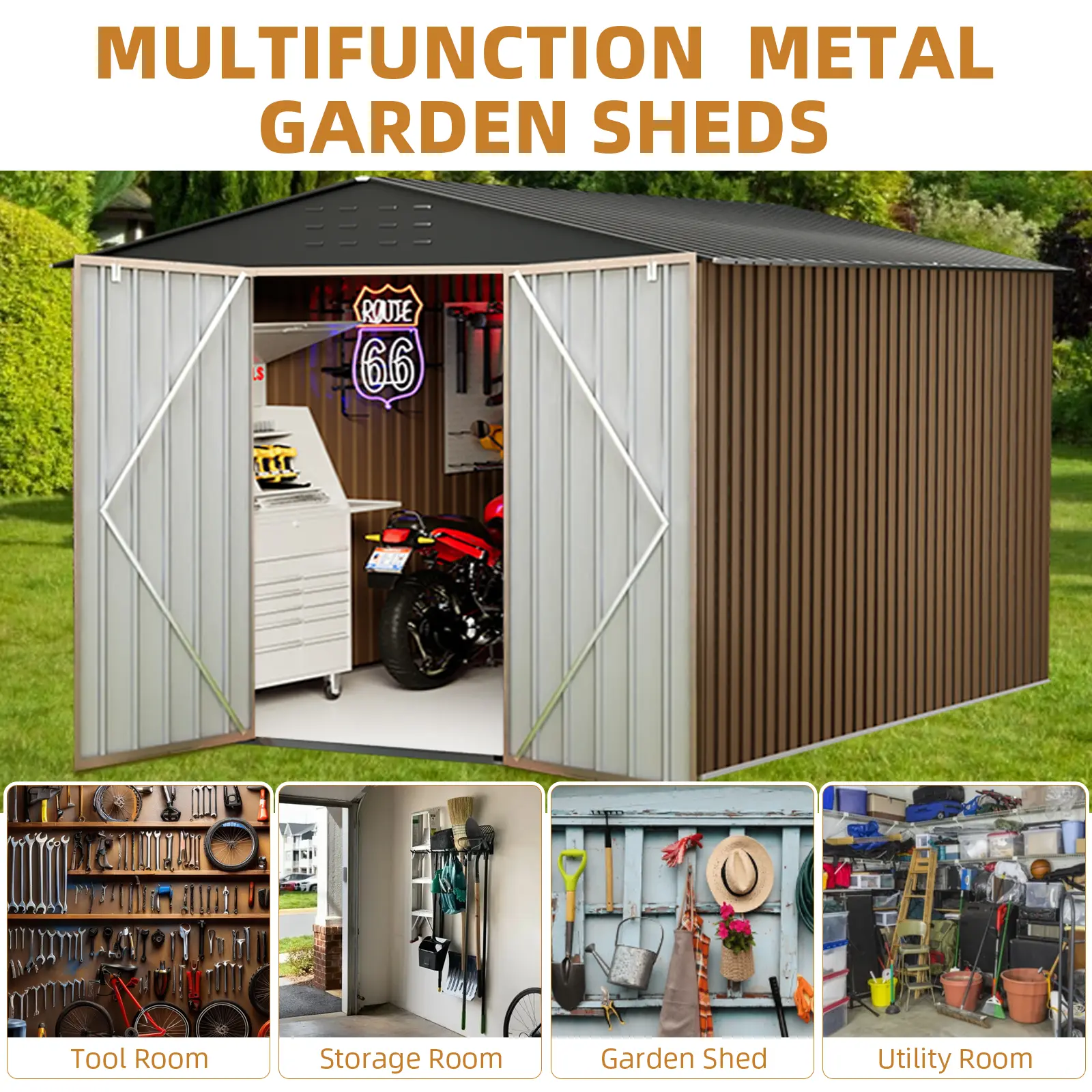 8x12FT Gray Metal Building Shed, Heavy-Duty Galvanized Steel Outdoor Storage Solution, Lockable Doors, Ventilation, Waterproof Metal Shed for Backyard & Patio, Outdoor Storage Shed