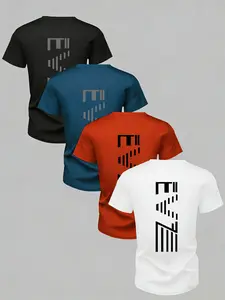 Men Women Gym Training Outdoor Running Sports Tee Set, Geometric Letter Line Print Design, Lightweight Breathable Quick-Dry Fabric