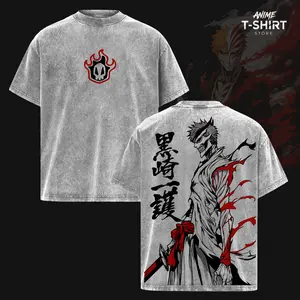 Ichigo Kurosaki Bleach Anime T-Shirt, Acid Wash Oversized Graphic, Heavyweight Cotton Streetwear, Unisex Relaxed Fit, Gift for Anime Lovers