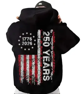 Men's 250-Year American Flag Pullover Hoodie (1776-2026) - Casual Long Sleeve Tops, Patriotic Enthusiasts' Menswear Sweatshirts