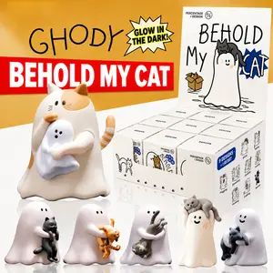 Ghosty Behold My Cat Blind Box Figurine, Glow-in-the-Dark Mini Ghost Cat Collectible Toy, 9 Regular Designs + 1 Secret Style, Cute Desk Ornament for Cat Lovers