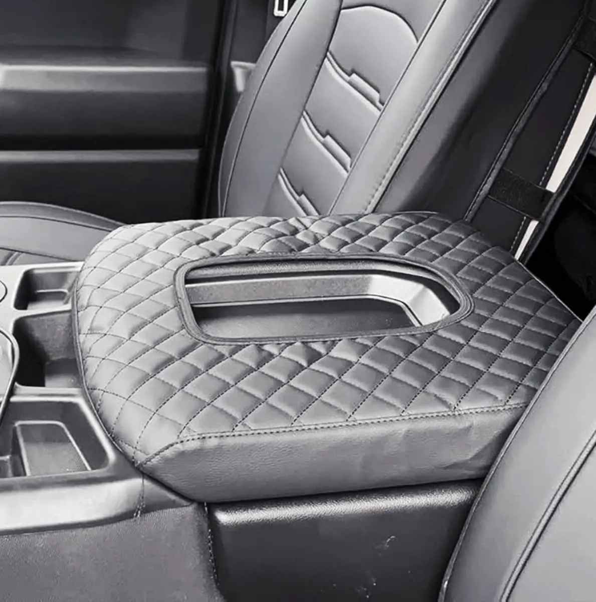 for 2014-2018 Silverado Sierra Jump Seat Console Leather Armrest Cover, Leather Center Console Cover for Silverado