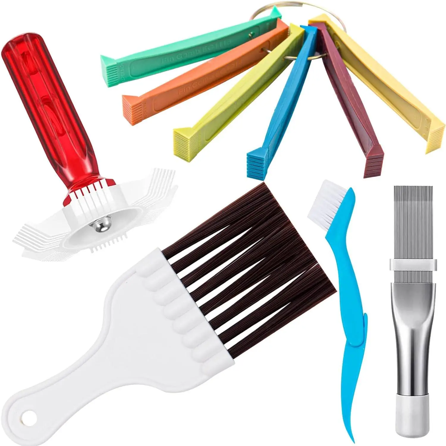 5 count Air Conditioner Fin Cleaner Set 3 Different Ac Fin Comb Condenser Fin Straightener,2 Different Brush Condenser Ac Coil Cleaner Air Refrigerator Fin Cleaner Evaporator Radiator Repair Clean Tool