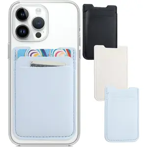 Phone Wallet Stick on,3Pack Phone Card Holder For Phone Case, Leather Credit Card Sticky Wallet Double Pocket Sticker Back of Phone, Android, iPhone