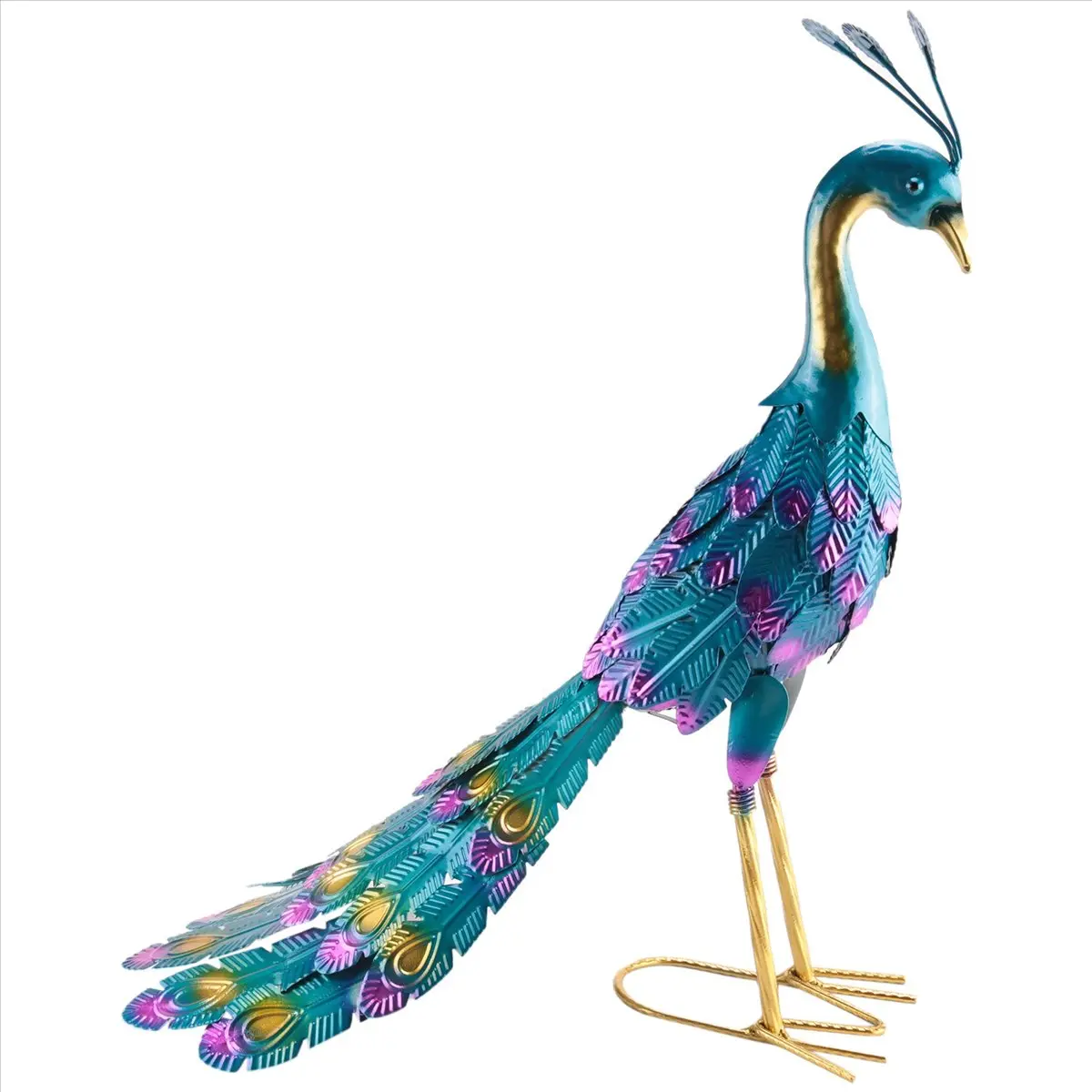 Multicolor Metallic Peacock Garden Statue - Luxurious Yet Classic Look, Elegant Classic Outdoor Decor for Deck, Garden Statues & Sculptures (Patio, Porch Yard Art Accessory)