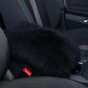Auto Center Console Cover - Black Furry, Real Sheepskin Wool Soft Fluffy Armrest Pad, Car Decor armrest  for  car nappa leather seat cover