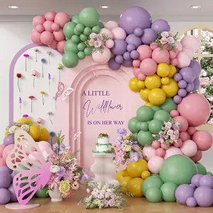 131Pcs Wildflower Floral Balloon Arch Garland Kit With Purple Dusty Pink Sage Green Light Pink Mustard Yellow Latex Balloons For Baby In Bloom Wildflower Graden Baby Shower Party Decorations